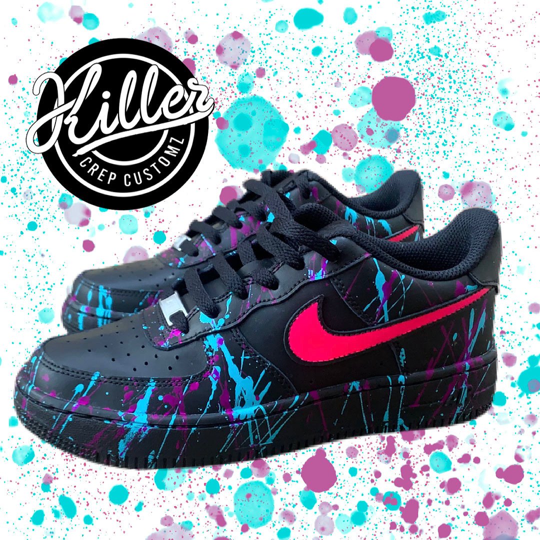 probabilidad insertar evidencia Custom Nike Air Force 1 - Neon splatter (black sneaker) - Killer Crep  Customz