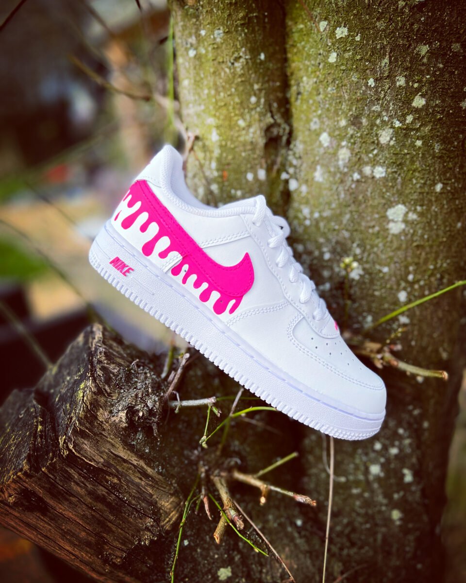Nike Air Force 1 Custom White Shoes Drip Pink Swoosh Sneakers All